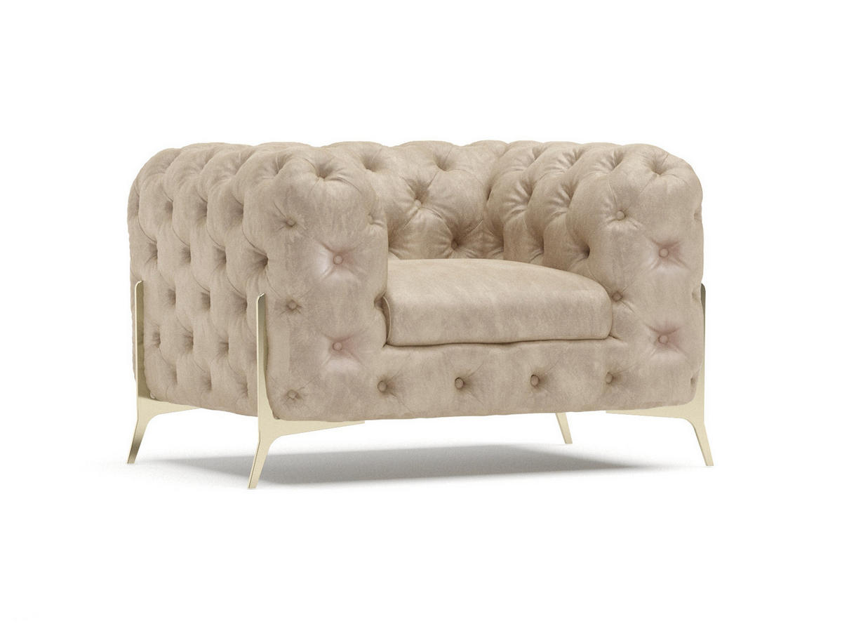 CHESTERFIELD-SESSEL Vertex Beige Samt - Beige/Goldfarben, Holz/Textil (125/75/100cm) - S-Style Möbel