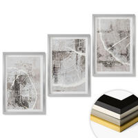 WANDBILDER 3er Set - 40x60 cm Silberner Rahmen - Graue Holzmaserungsmuster - Silberfarben, Kunststoff (40/60cm) - ArtPrintCave