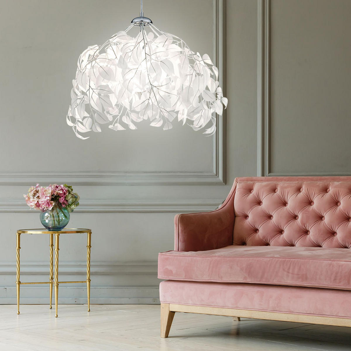 LED HÄNGELEUCHTE LEAVY Weiß Blattoptik - Weiß, Metall (38/38/150cm)