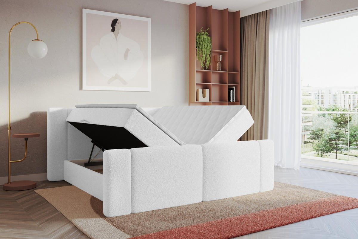 BOXBETT mit Matratze H3 - EVON Zanozek - 120x200 cm Weiß - Weiß, Holzwerkstoff (120/200cm) - ALTDECOR