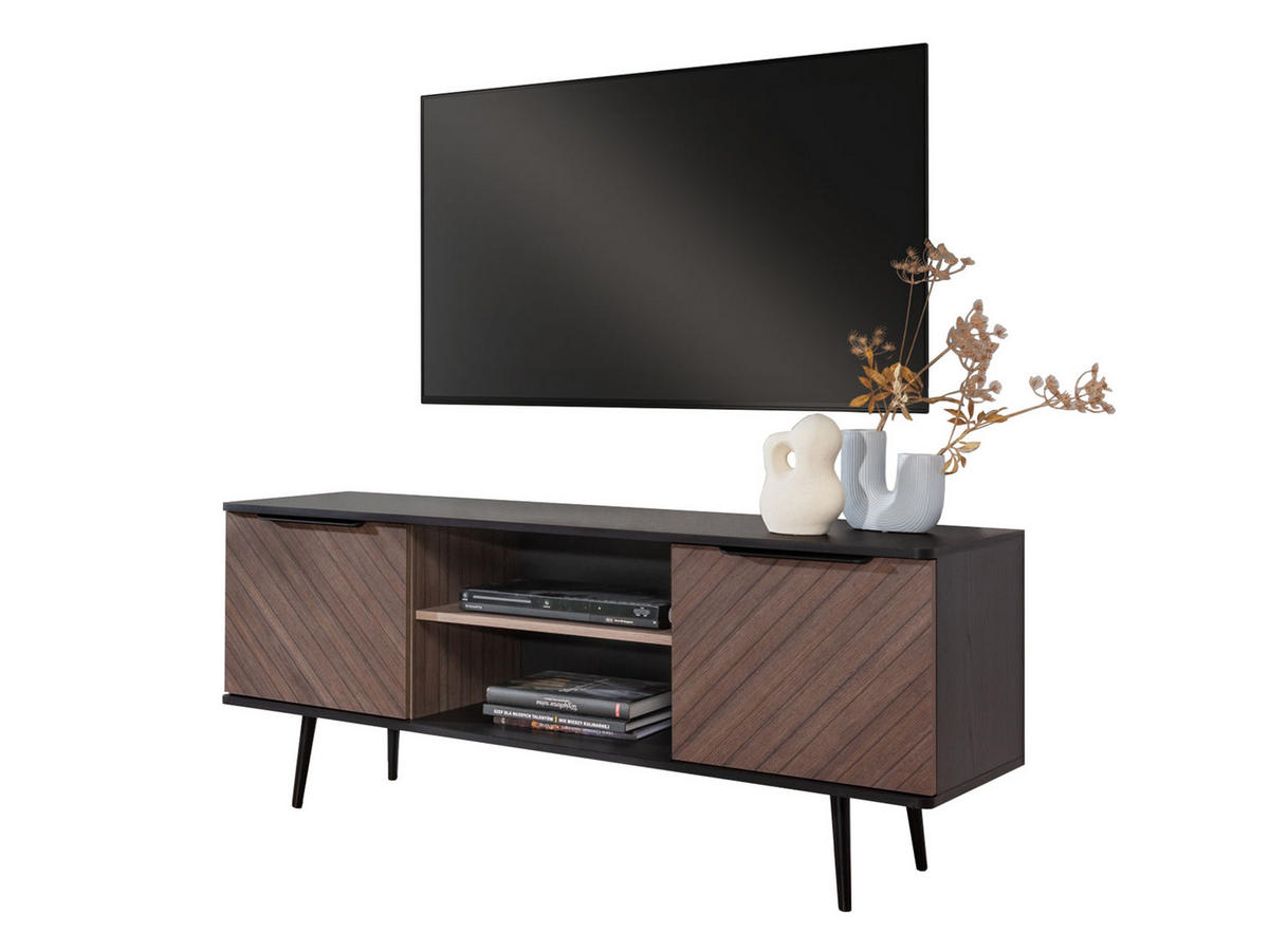 TV-LOWBOARD Pinelli PE04 - Schwarz/Braun, Holzwerkstoff/Metall (150/60/41cm) - MIRJAN24