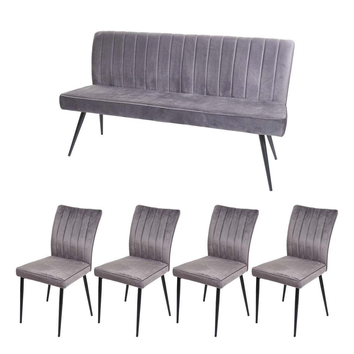 ESSZIMMER-SET Grau 5er-Set - Grau, Textil (160/90/64cm) - MCW
