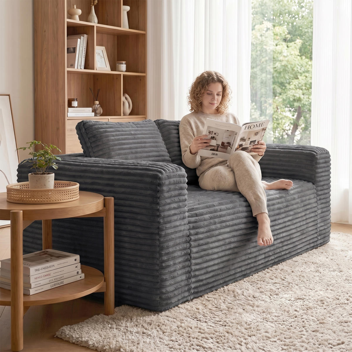 2-SITZER SOFA Cord Grau - Grau, Textil (160/58/88cm) - WISHDOR