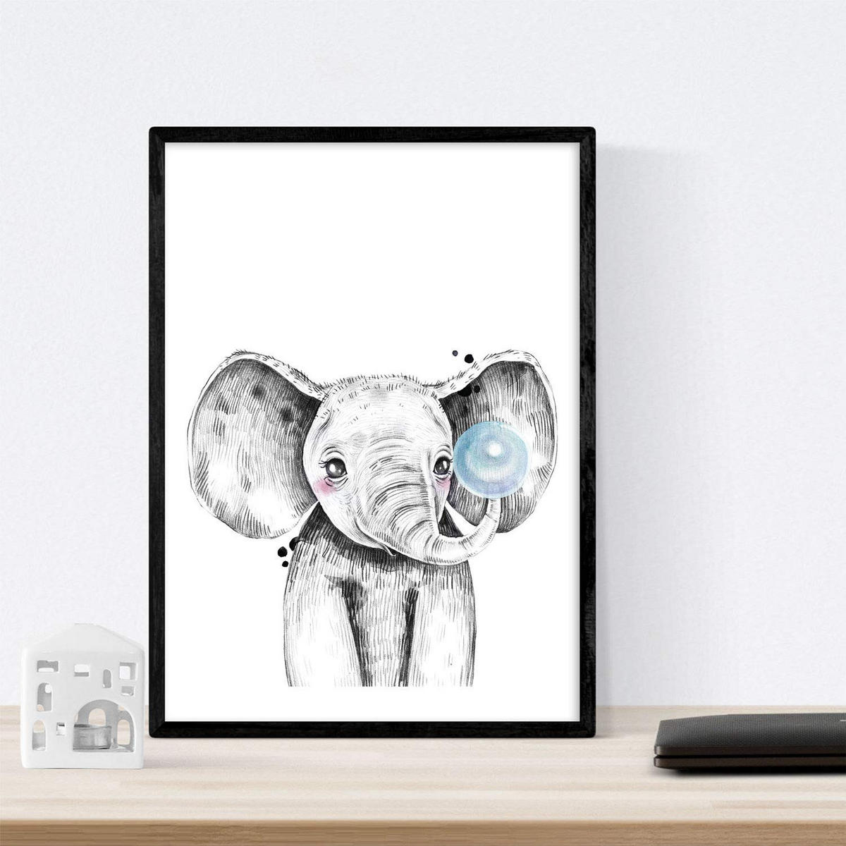 POSTER Set Mit 6 Tiere Babys Mit Kaugummi Schweinelefant Kaninchen Kuh Zorro Hund A3 Rahmenlos - Klar, Papier (29/3cm) - Nacnic