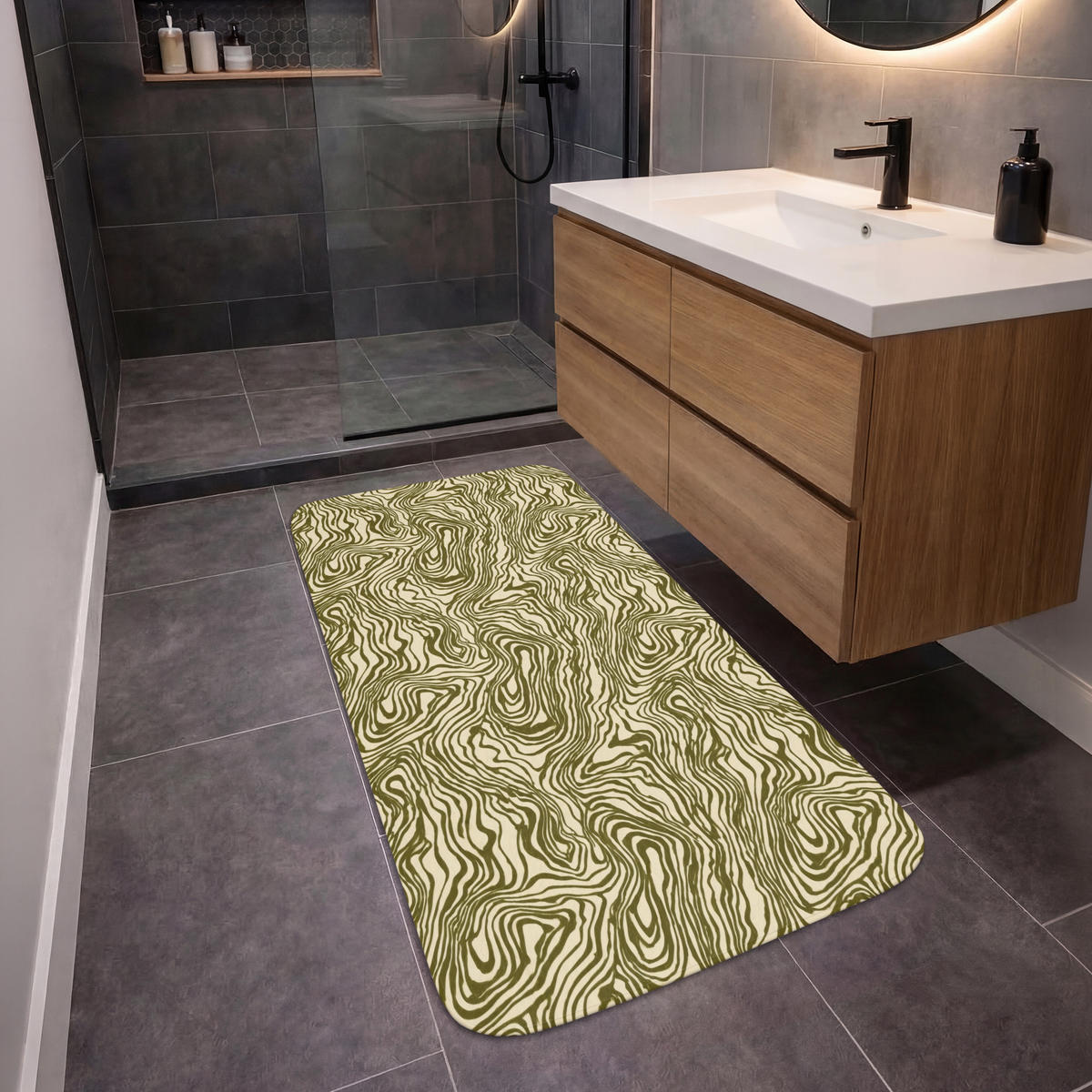 KOUPELNOVÁ PŘEDLOŽKA Abstraktní - Mramor - Zelený 60x120 cm - tmavě zelená, textil/plast (60/120cm)