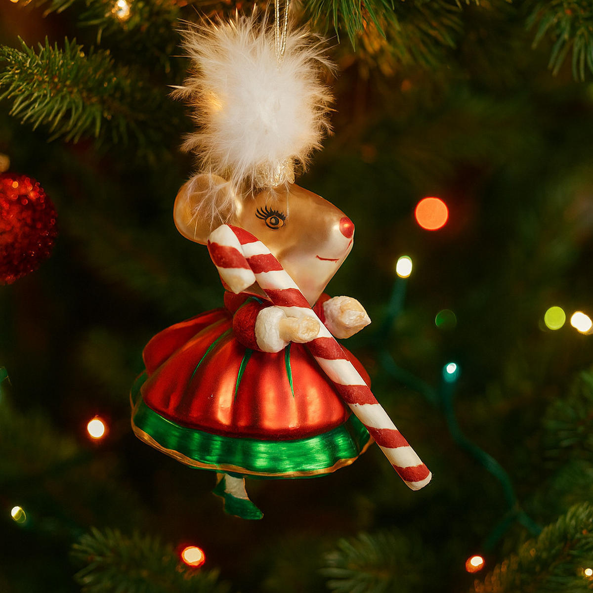 GLASKUGEL Mousinis, Rot, 7.5 x 8.5 x 11 cm, Dekorative Weihnachtsdeko - Rot, Glas (8.5/7.5/11cm) - home&you