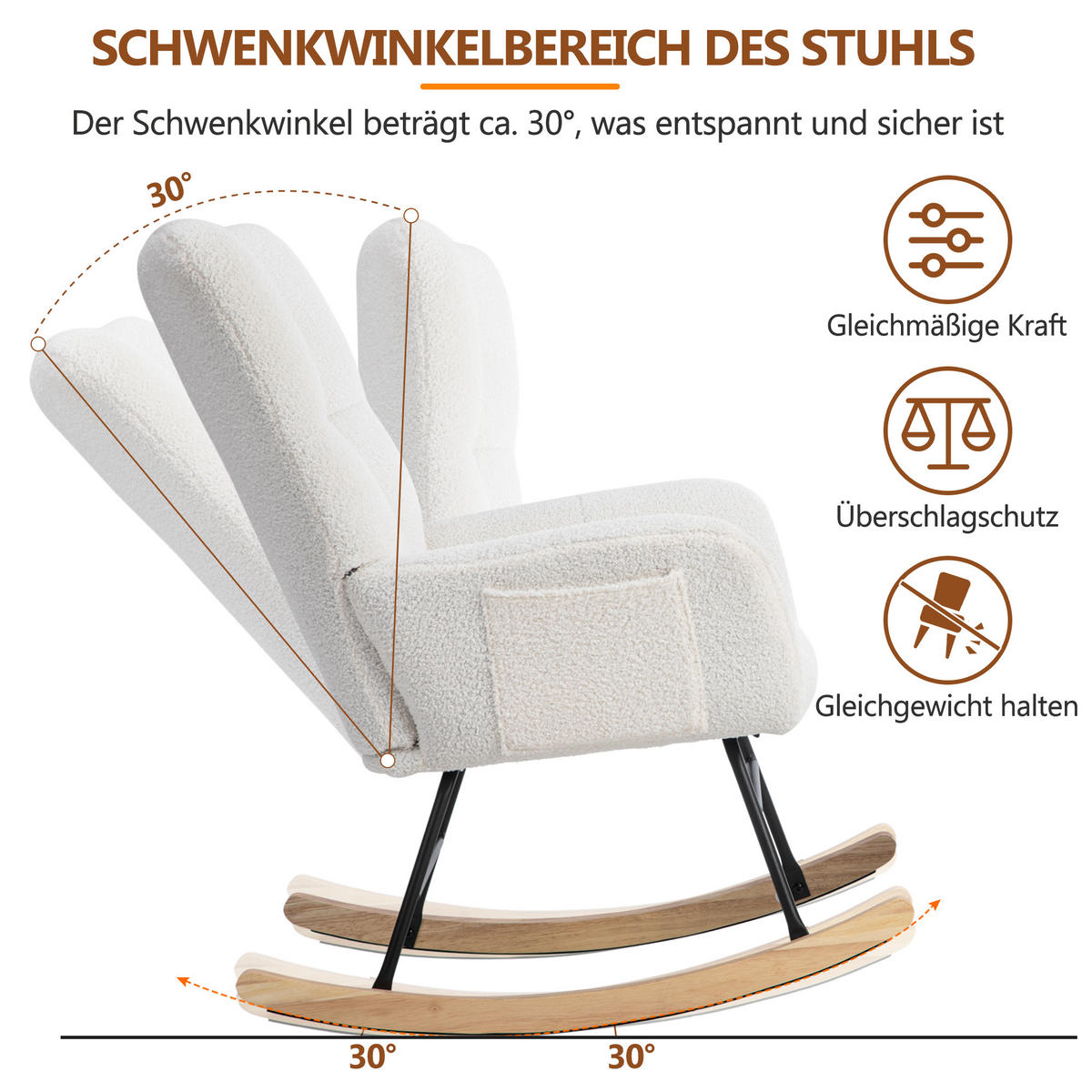 SCHAUKELSTUHL mit Fußhocker und Polsterung weiß 92/65/47 cm - Weiß, Textil (64/92/94cm) - EVRYAE