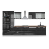 PENTRY R-Line Antracit högblank/vit 350 cm med högskåp, AP ek - Vit/Svart högglans, Träbaserade material (350/206.8/60cm) - Vicco