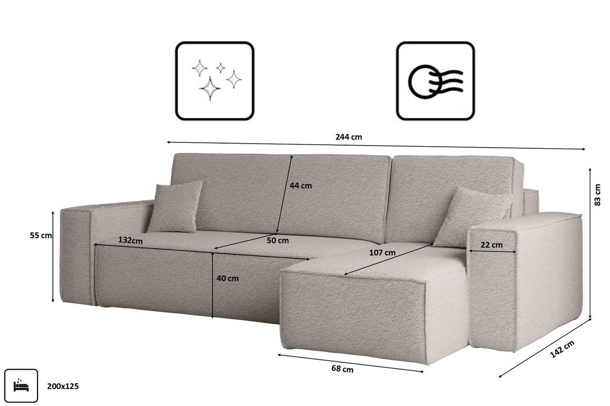 ECKSOFA Mit Schlaffunktion Und Bettkasten L-Form BEST Stoff Abriamo Dunkelbeige Rechts - Cappuccino, Holz/Textil (244/142cm) - Kaiser Möbel