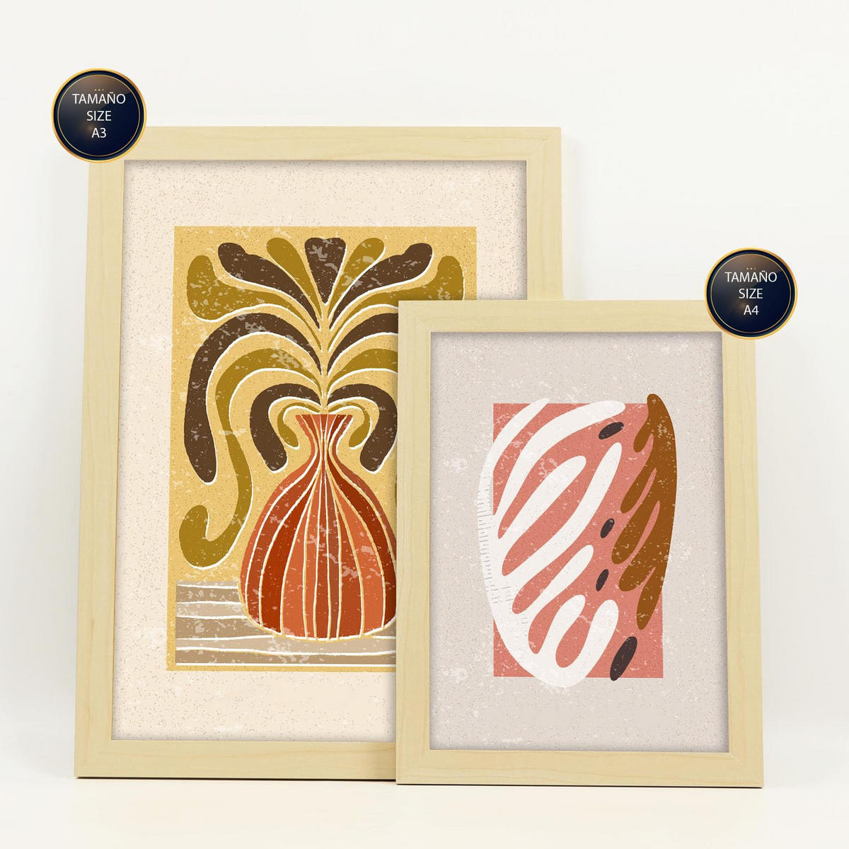POSTER Set Mit 6 Drucken Von Stielen In Der Sammlung Ethnischer Style Drucke Dekorative Für Zuhause Wandkunstdruck A3 & A4 Rahmen Aus Hellem Holz - Beige, Papier (29/3cm) - Nacnic
