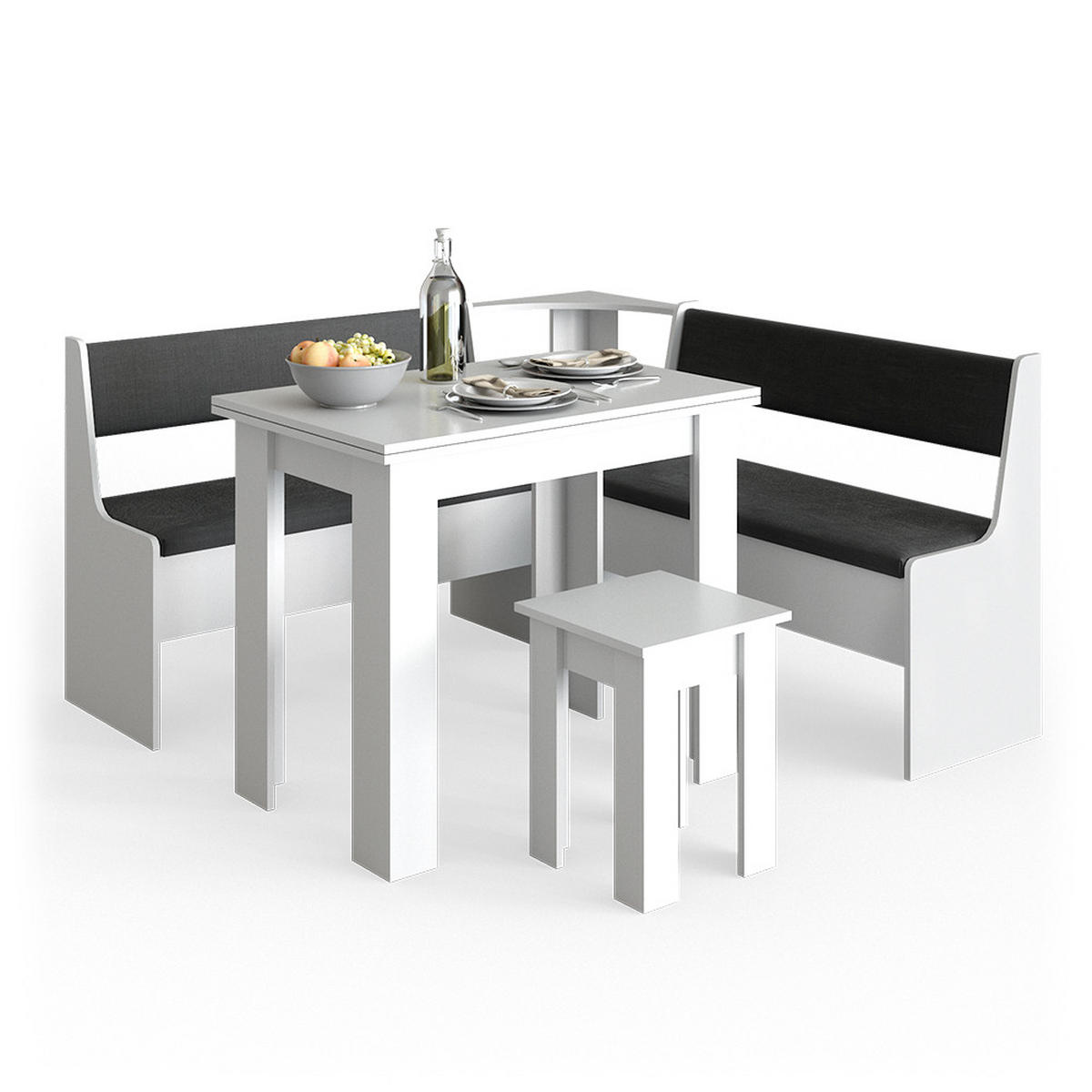 ECKBANKGRUPPE Roman Weiß 150 x 41.5 cm mit Tisch - Anthrazit/Weiß, Holzwerkstoff (150/80/150cm) - Vicco