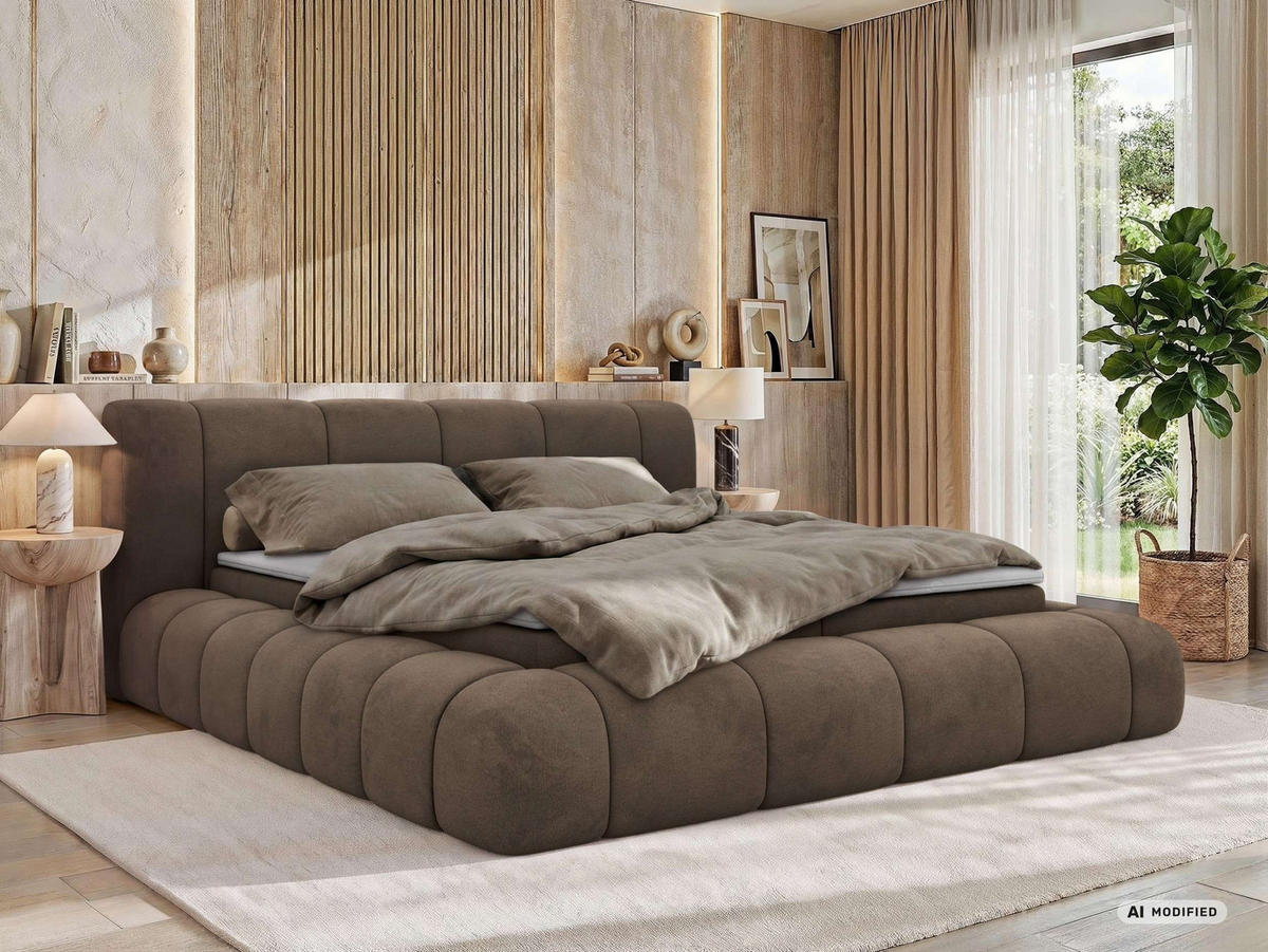 AMERICKÁ POSTEĽ NUBEA 140/200 - Hnedá Samet - Topper T25 - H4 (tvrdý) - hnedá/čierna, textil/plast (140/200cm) - MKS