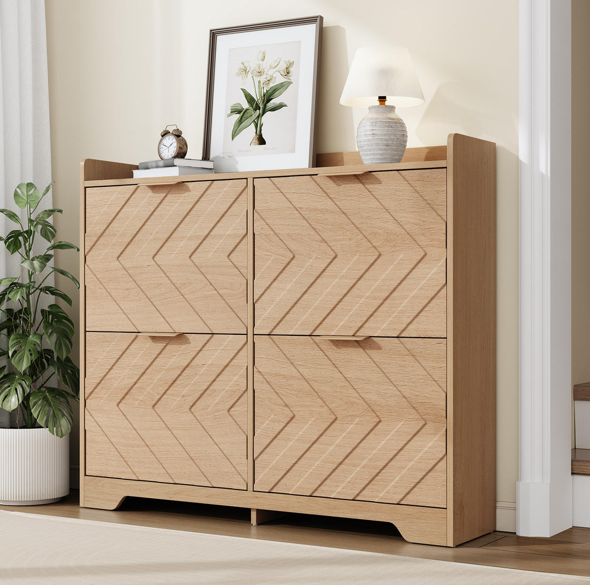 SCHUHSCHRANK 105/24/90 cm Natur aus MDF mit 4 Klappfächern - Naturfarben, Holzwerkstoff (105/90/24cm) - OKWISH