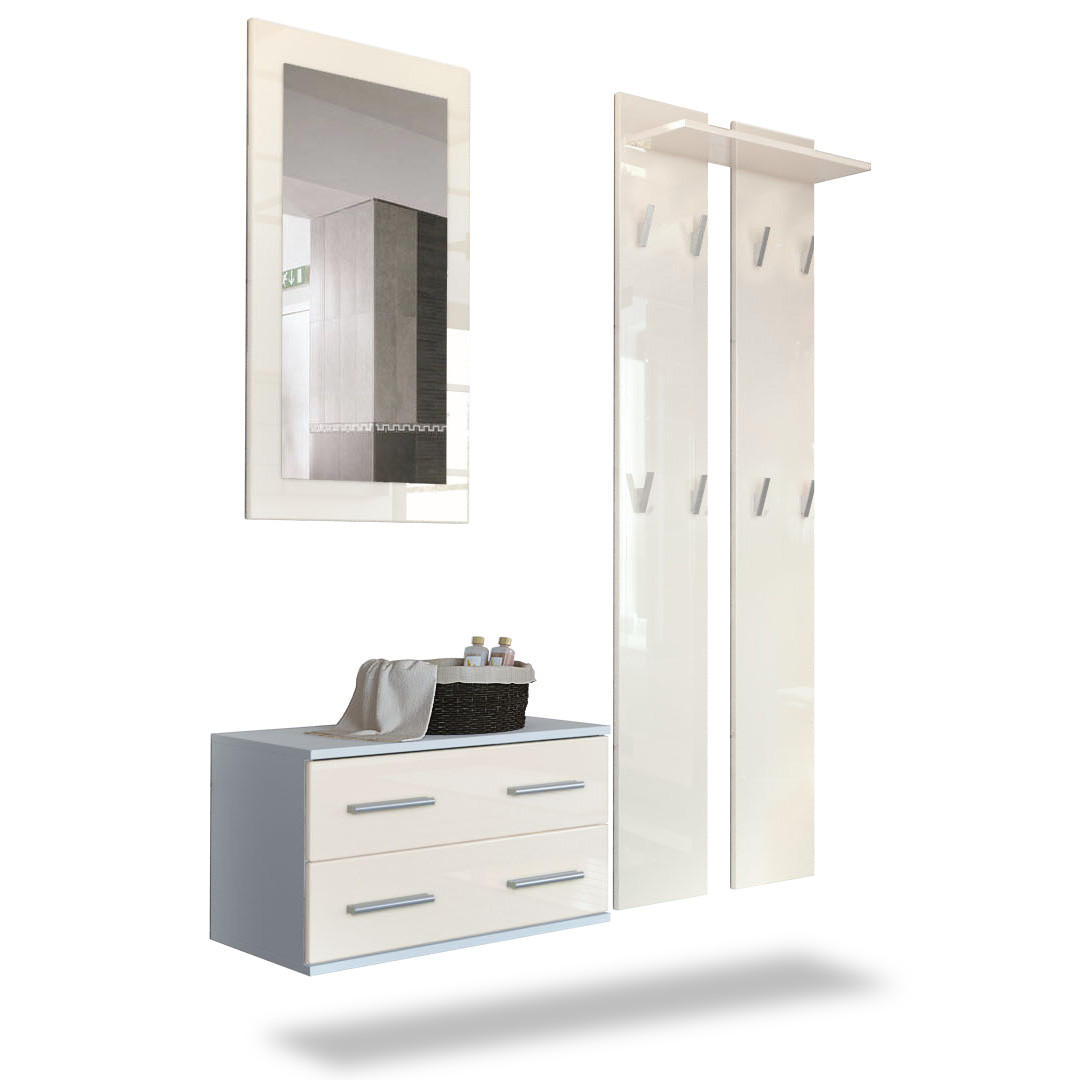 GARDEROBE Kioto Front in Creme Hochglanz - Creme, Holzwerkstoff (170/200/35cm) - Vladon