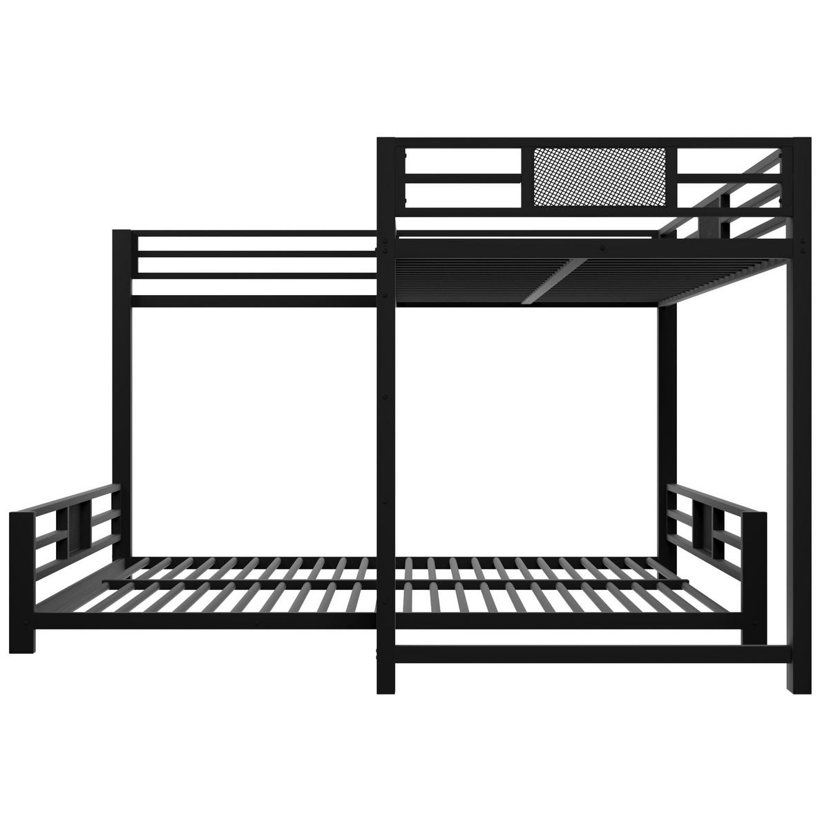 ETAGENBETT aus Metall 90x200/140x200 cm Schwarz in L-Form mit Schutzgittern und platzsparendem Design - Schwarz, Metall (140/200cm) - Modfu