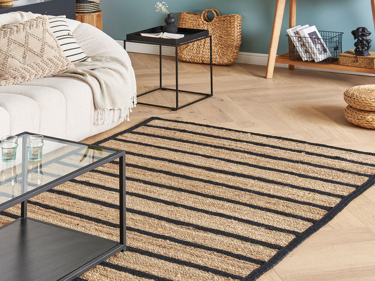 KURZFLOR-TEPPICH Karadona 200/140 cm - Schwarz, Naturmaterialen (140/200cm) - Beliani