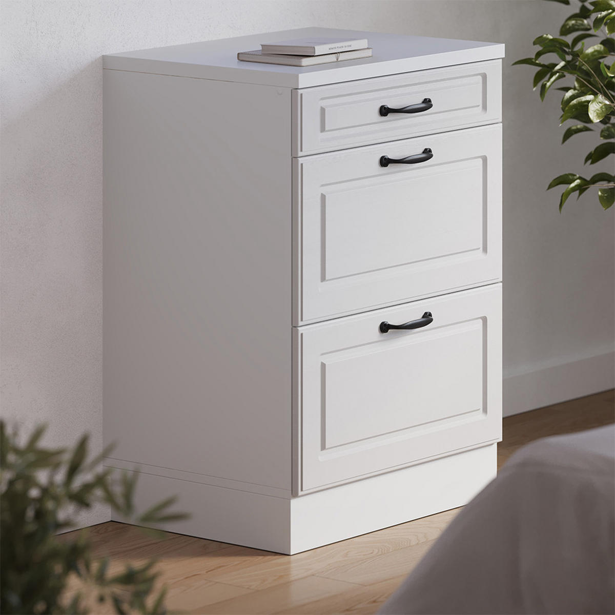 OMARICA ZA PODSTREŠJE Rion Bela podeželska hiša 60 x 81.6 cm brez naklona z 2 predaloma - bela, leseni material (60/81.6/46cm) - Vicco