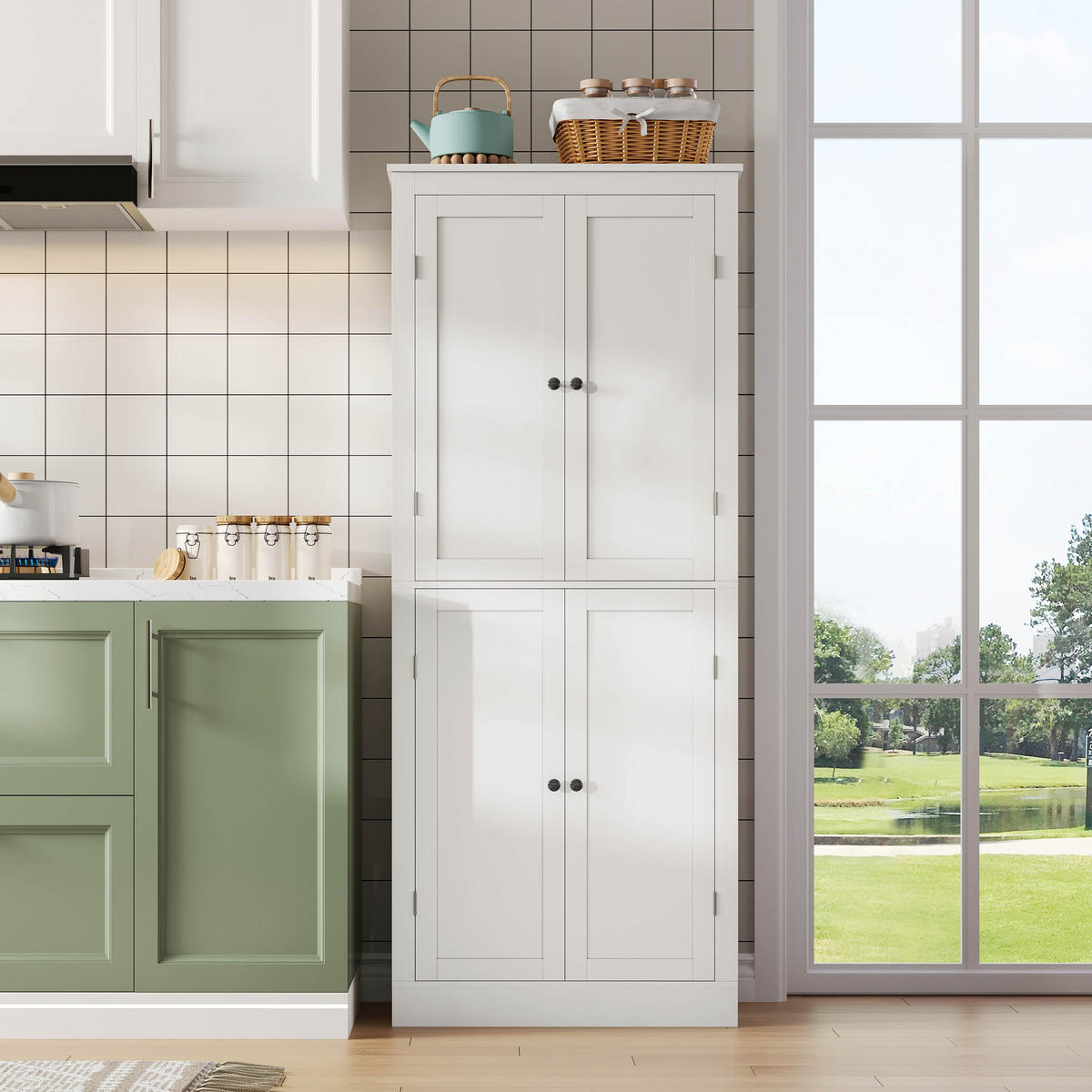 BUFFET 75/40/182 cm weiß aus MDF mit viel Stauraum - Weiß, Holzwerkstoff (75/180/40cm) - OKWISH