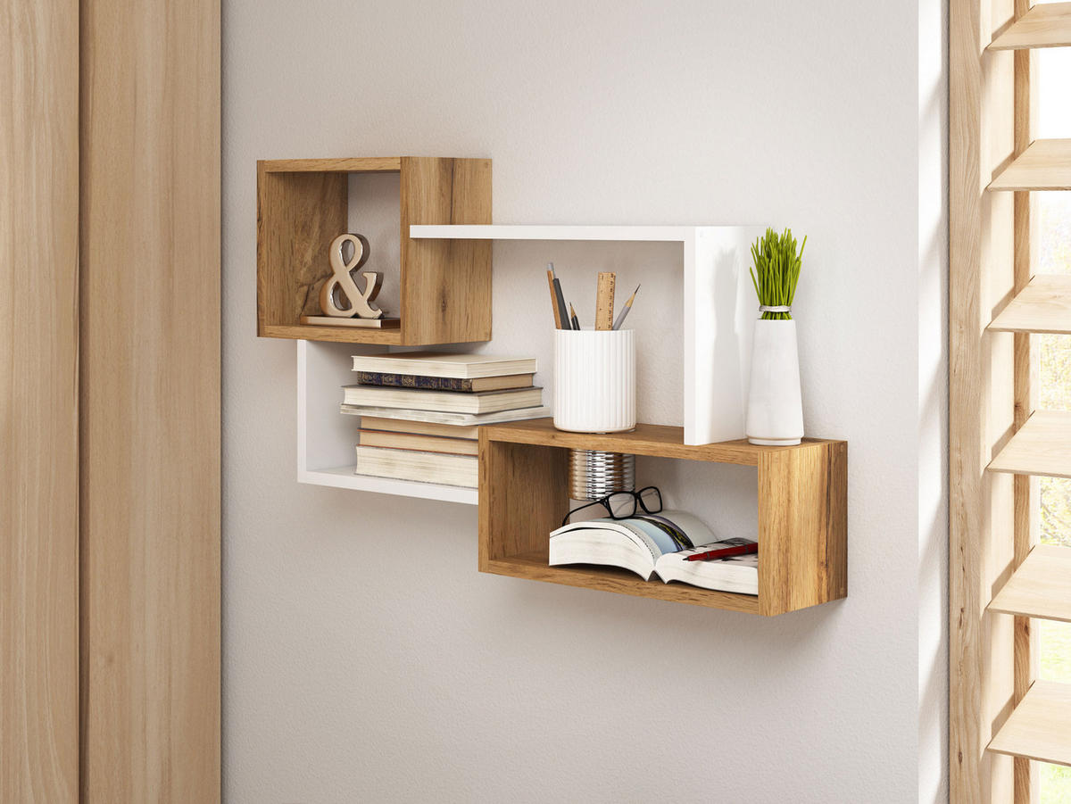WANDREGAL Trio 005 - Eiche Wotan/Weiß, Holzwerkstoff (87/54/18cm) - MIRJAN24