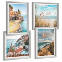 BILDER SET 4er Set - 50x50 cm & 40x60 cm Silberner Rahmen - Landschaften Strand Stadt Klippen - Silberfarben, Kunststoff (50/50cm) - TULUP