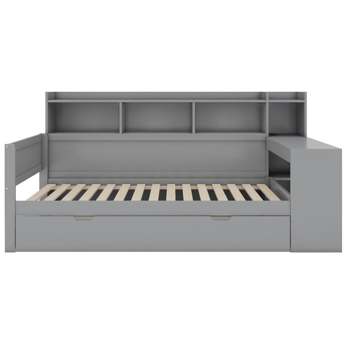 DJEČJI krevet od iverice 90x200 cm sivi s USB priključkom, utičnicom, stolom, 2 ladice i prostorom za odlaganje - siva, drvni materijal (90/200cm) - Modfu