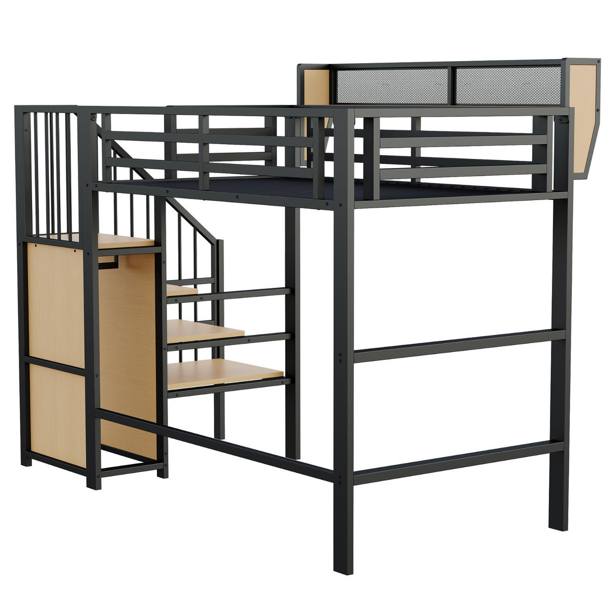 HOCHBETT 90/200 cm Schwarz aus Metall mit Sicherheitsleiter und Ablagefach - Schwarz, Metall (90/200cm) - OKWISH