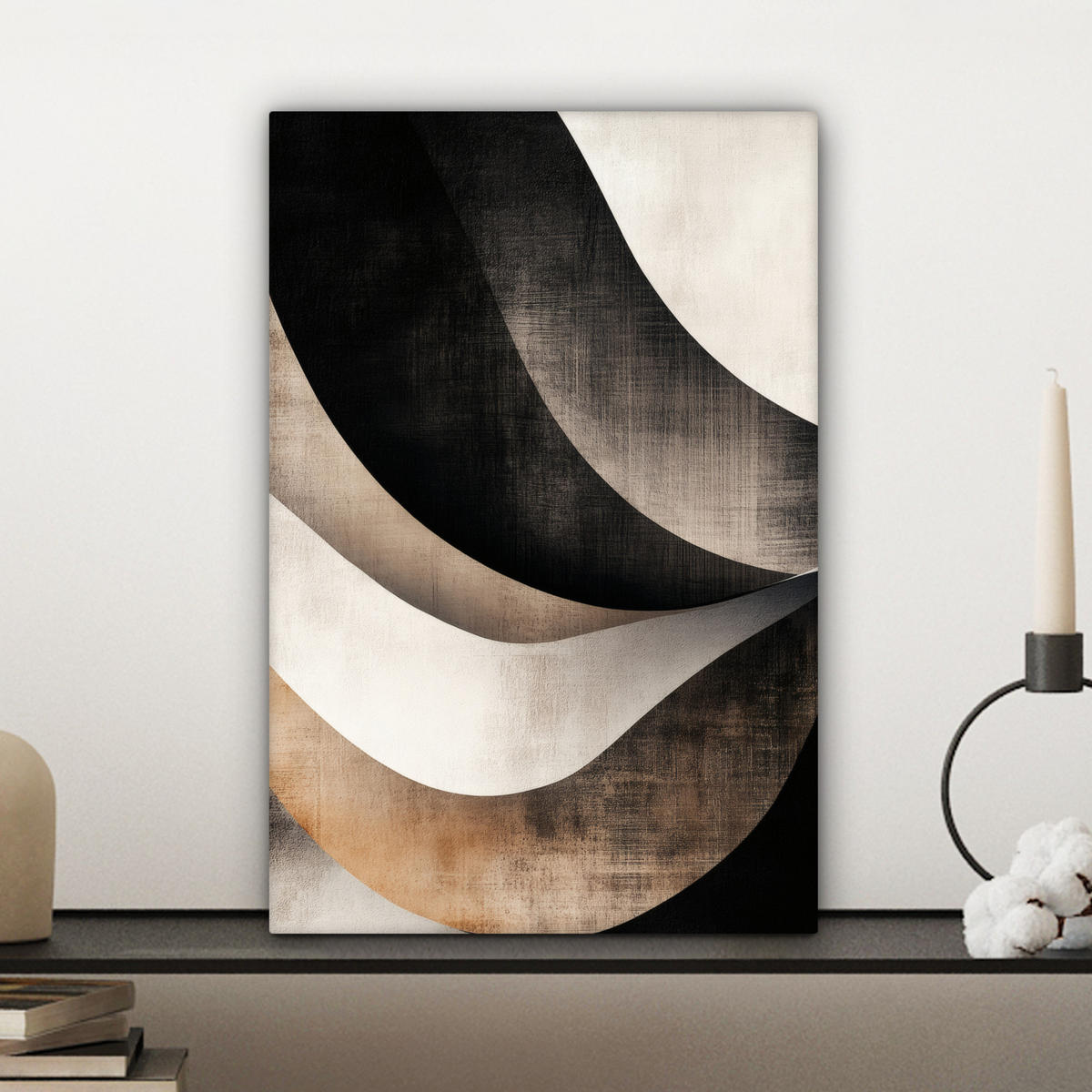 LEINWANDBILD Abstrakt - Wellen - Schwarz - Verwittert Deko Wohnzimmer 20x30 cm - Trüffeleichefarben, Textil (20/30cm) - MuchoWow