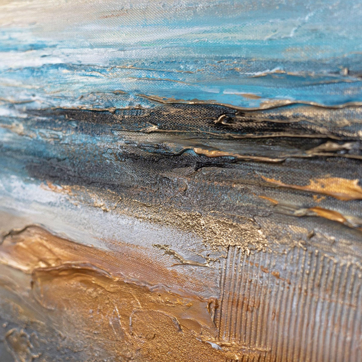 GEMÄLDE Goldene Brandung auf Keilrahmen 115x50 cm - Multicolor, Holz (115/50cm) - YS-art gallery