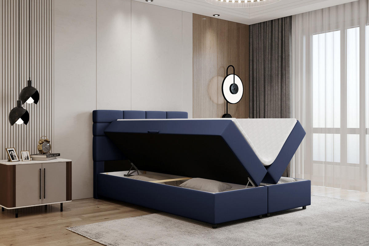 BOXBETT Reve 140 x 200 cm mit Bettkasten und Lattenrost ohne matratze - dunkelblau - Rosa, Holz (140/206cm) - Panda Möbel