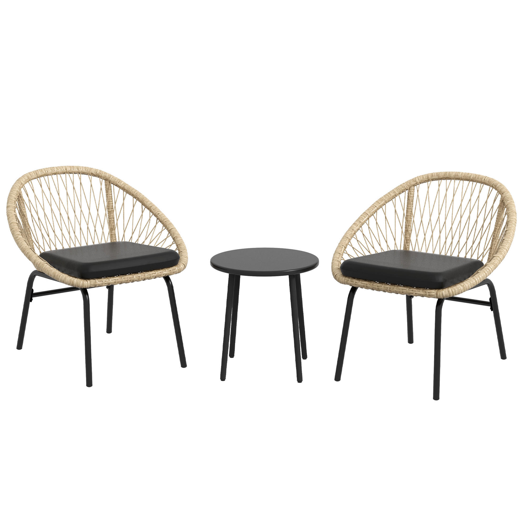 BALKONSET Ø40×45cm Rattan mit Kissen und Tisch Stahlplatte - Gelb, Naturmaterialien - Modfu