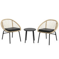 BALKONSET Ø40×45cm Rattan mit Kissen und Tisch Stahlplatte - Gelb, Naturmaterialien - Modfu