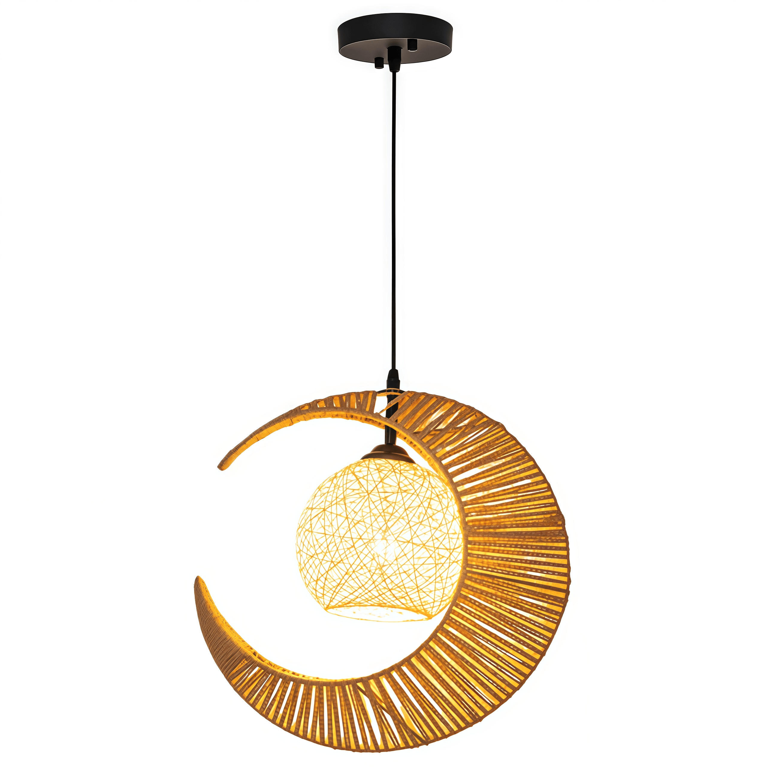 PENDELLEUCHTE Rattan Bohème Bauernstil Rund, Kücheninsel Deckenleuchte - Rotbraun, Naturmaterialien (19/19/19cm) - Weltevree
