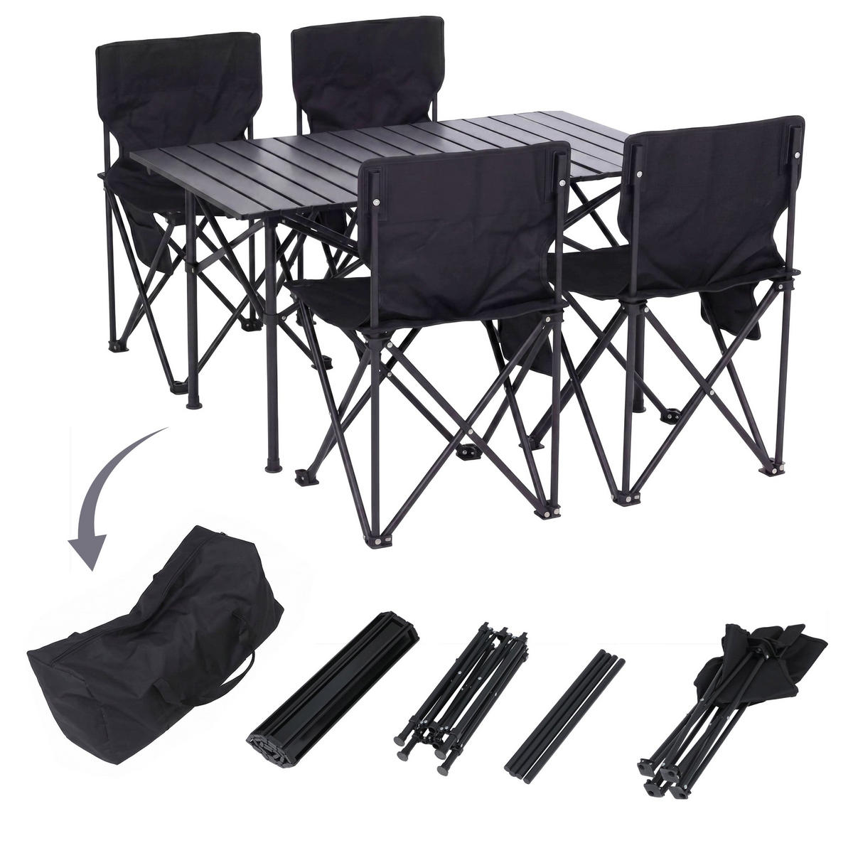 CAMPINGSET Schwarz - Schwarz, Metall (95/65/55cm) - MCW
