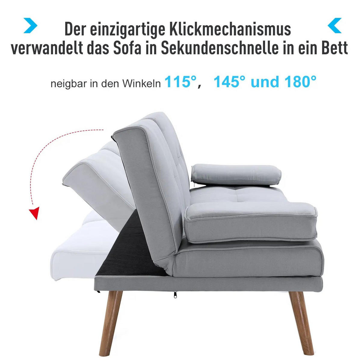 SCHLAFSOFA verstellbar 181 x 77 x 72 cm Polyester Light Gray - Hellgrau, Holzwerkstoff (181/78/77cm) - Meubliv