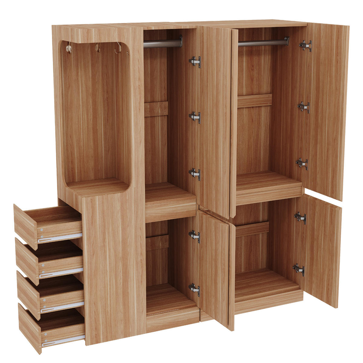 KLEIDERSCHRANK 140x40x170cm Schubladen Stauraum Holz Links - Naturfarben, Holz (140/170/40cm) - FLIEKS