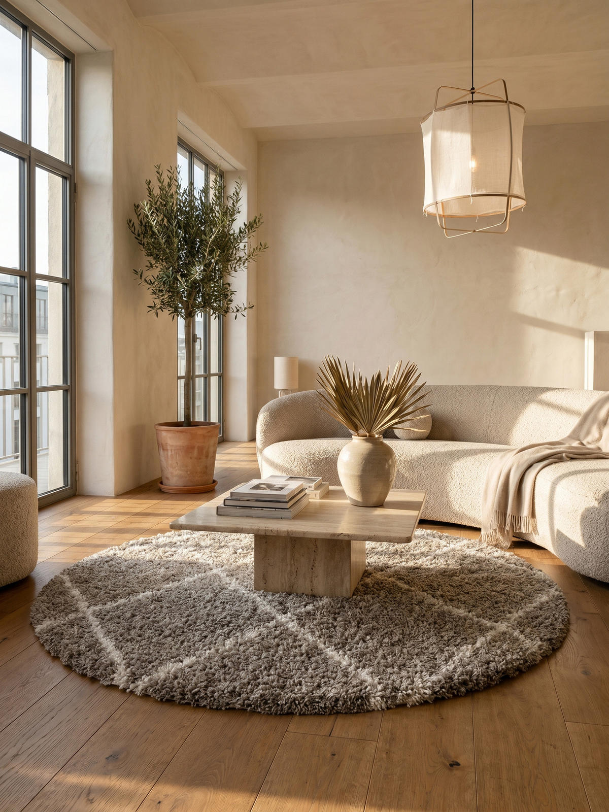 HOCHFLORTEPPICH DOLOMIT, geometrisch, Beige, Ø 80 cm - Beige, Textil (80/80cm) - KADIMA DESIGN
