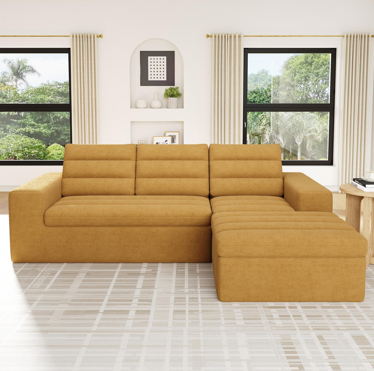 ECKSOFA 253/161/89 cm orange aus Chenille mit Hocker - Orange, Textil (161/253cm) - OKWISH