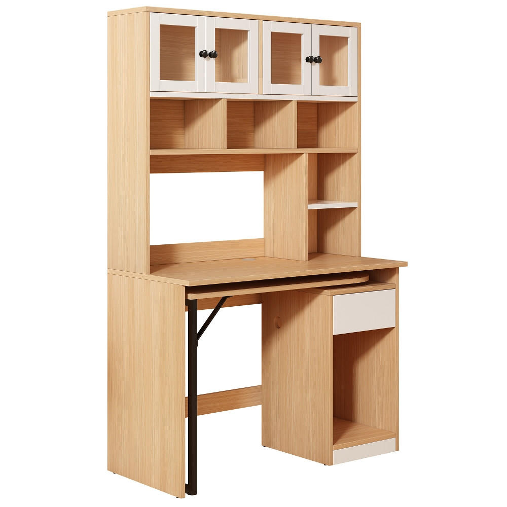 KÜCHENSCHRANK mit Hochschrank, DREHBARER SCHREIBTISCH, Weiß Natur, Arbeitszimmer, 180 cm hoch - Naturfarben, Kunststoff (55/180/110cm) - Rolipo