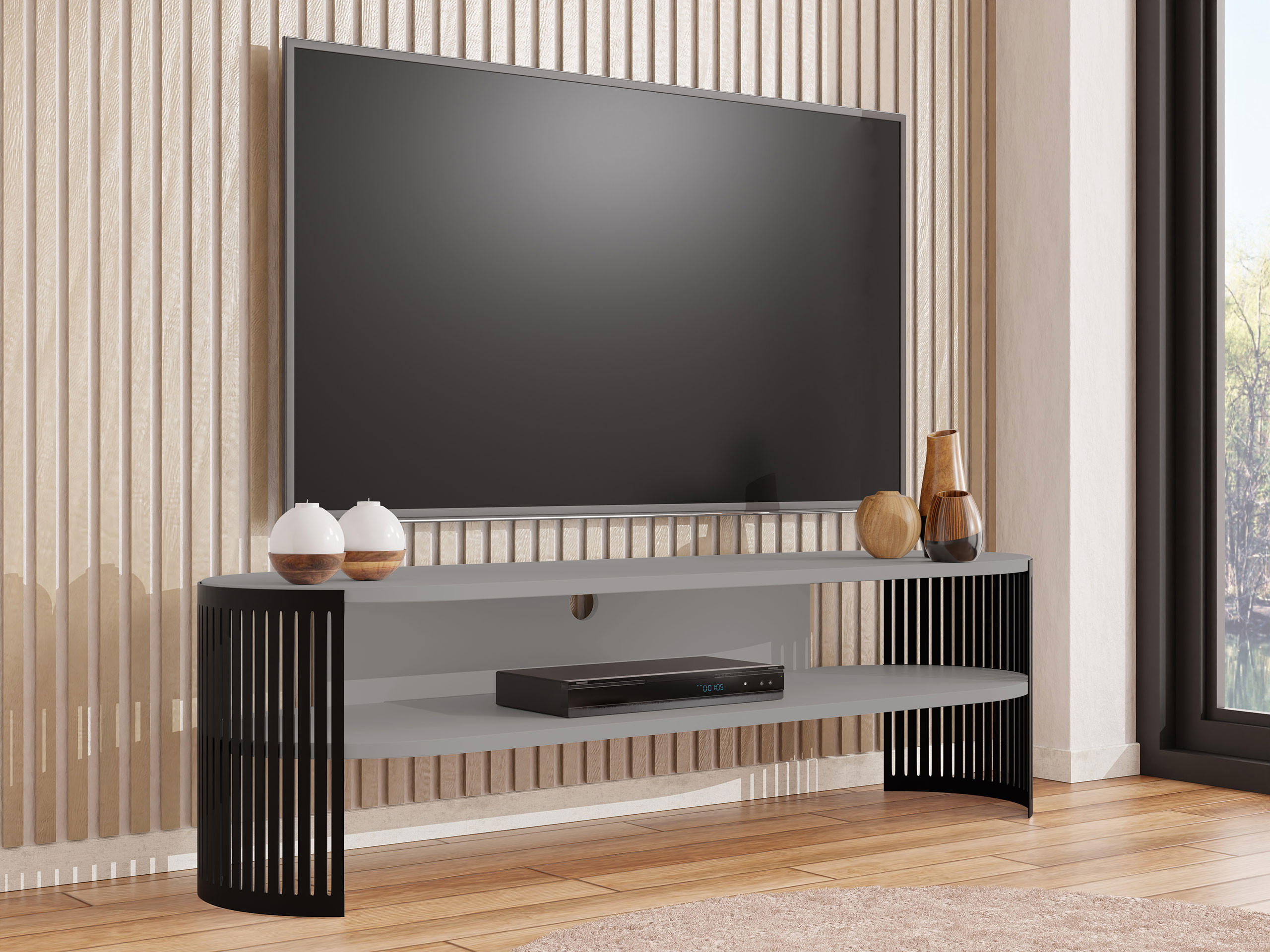 TV-LOWBOARD Fikoli Oval - Schwarz/Grau, Holzwerkstoff/Metall (140/40/40cm) - MIRJAN24
