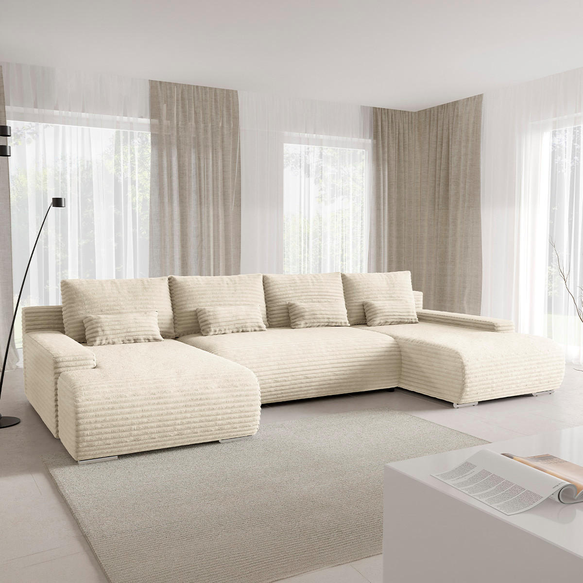 PANORAMASOFA Ivana 4 Sitzplätze Weiß - Weiß, Holz (350/85/172cm) - Petits-meubles