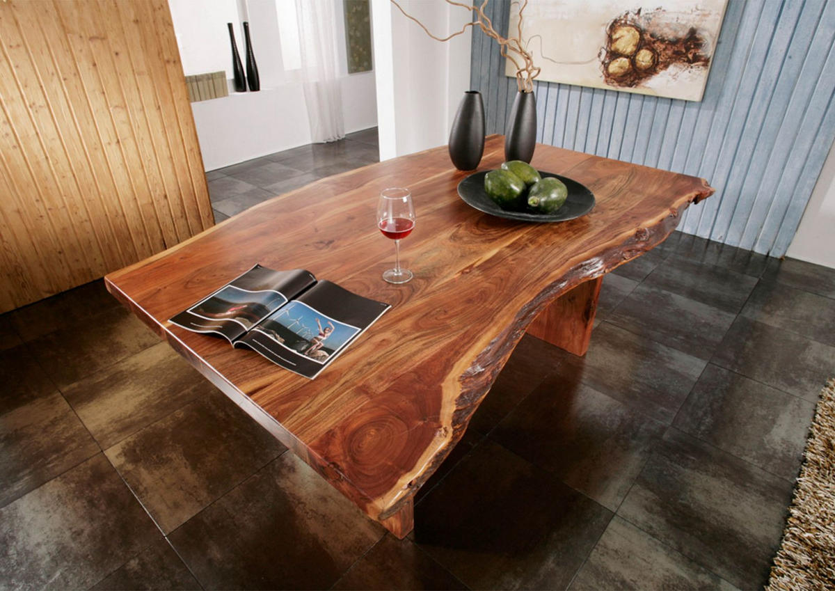 BAUMTISCH Akazie 270x110x78 walnuss lackiert FREEFORM #113 - Dunkelbraun, Holz (270/110/78cm) - Massivmoebel24