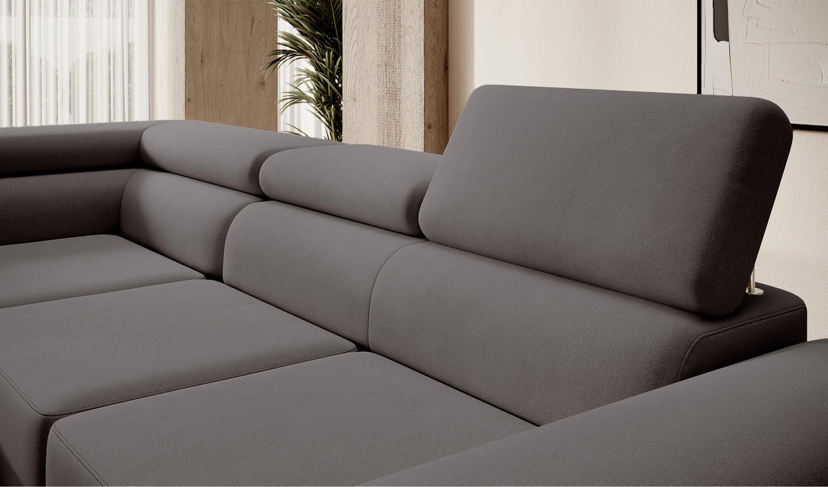 ECKSOFA Stevil Dunkelgrau Velours - Dunkelgrau/Silberfarben, Textil/Metall (275/203cm) - Selsey