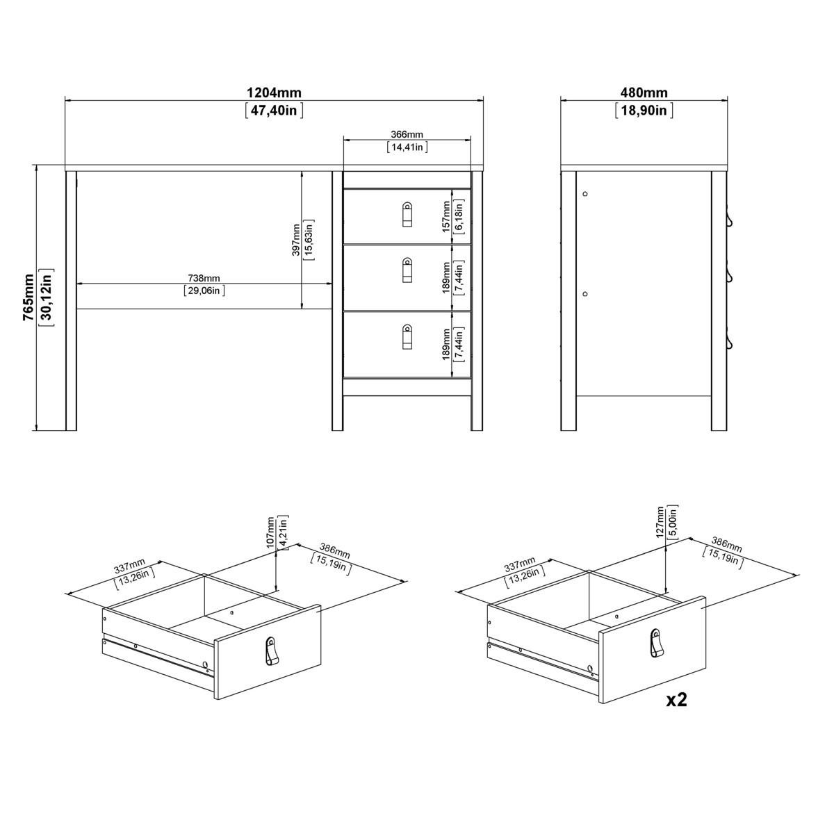 SCHREIBTISCH mit 3 Schubladen barcelone 120,4/48/76,5 cm - Zwetschgeholzfarben, Holzwerkstoff (120.4/48/76.5cm) - Calicosy