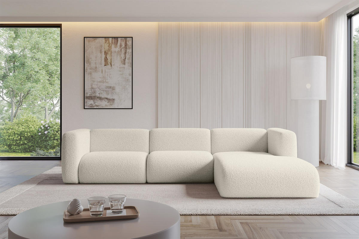 ECKSOFA Ottomane Rechts MIRA-L2 318x179x89 Beige Bouclé - Kaschmir/Beige, Holzwerkstoff/Kunststoff (318/179cm) - ALTDECOR