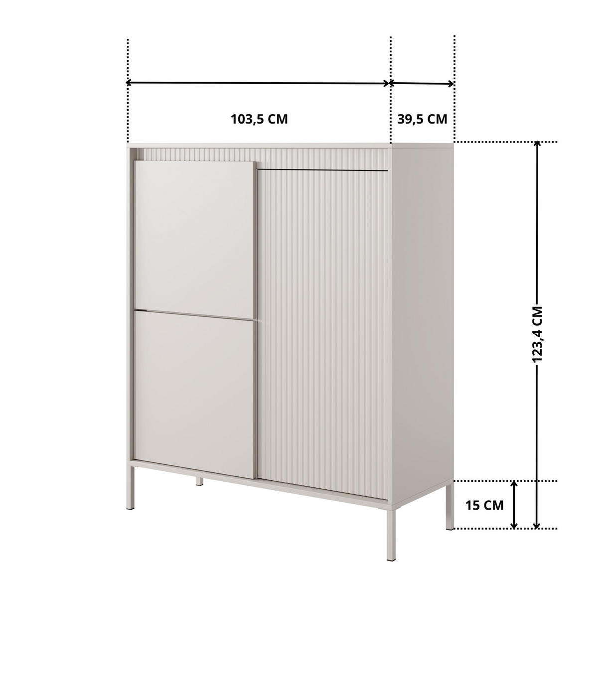 HIGHBOARD Ferrato A 104 cm Beige - mit 3 Türen, 5 Fachböden und Riffel-Optik - Beige, Holz/Holzwerkstoff (103/123/39cm) - Ravio
