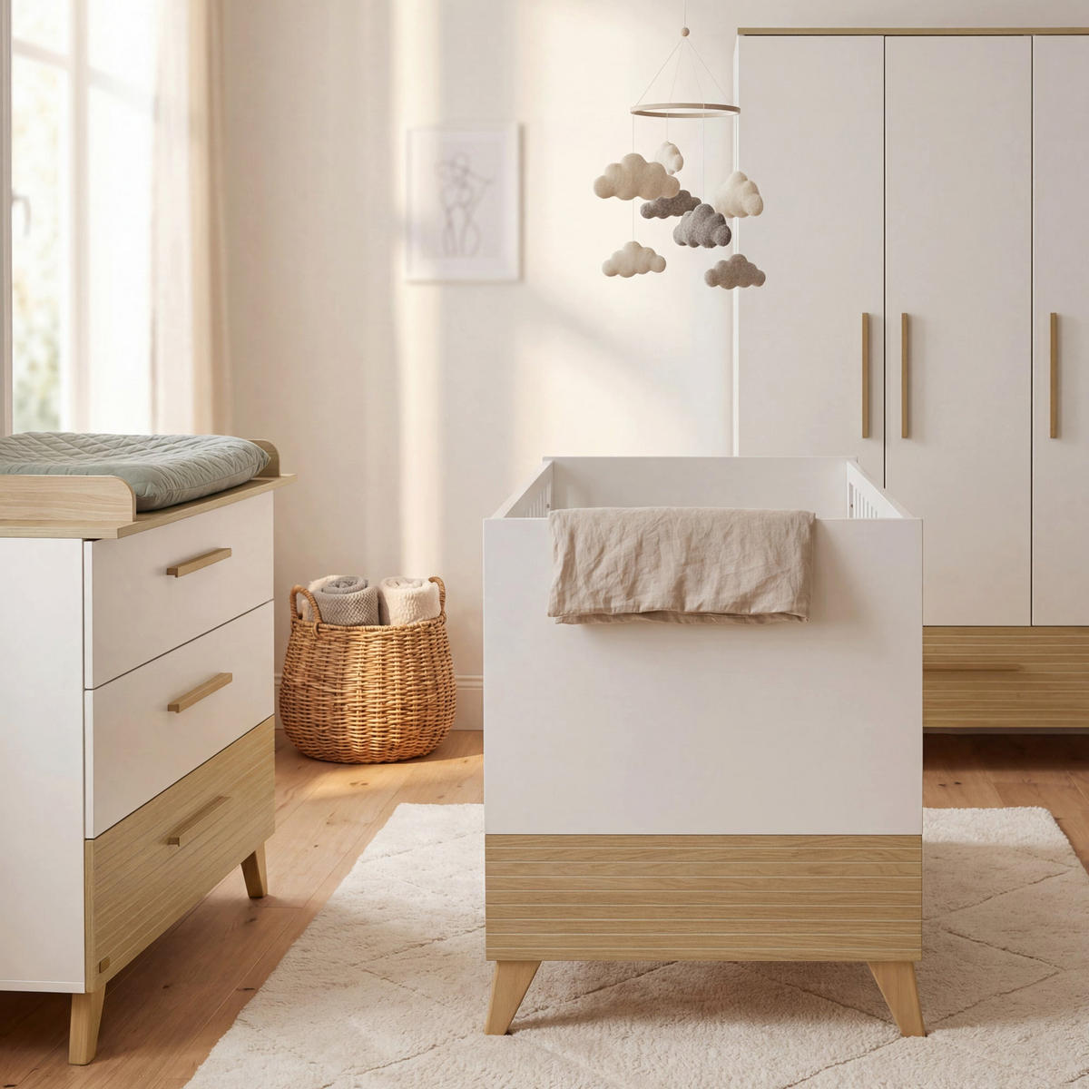 BABYBETT Theo 70 x 140 cm - Eichefarben/Weiß, Holz/Holzwerkstoff (70/140cm) - Roba