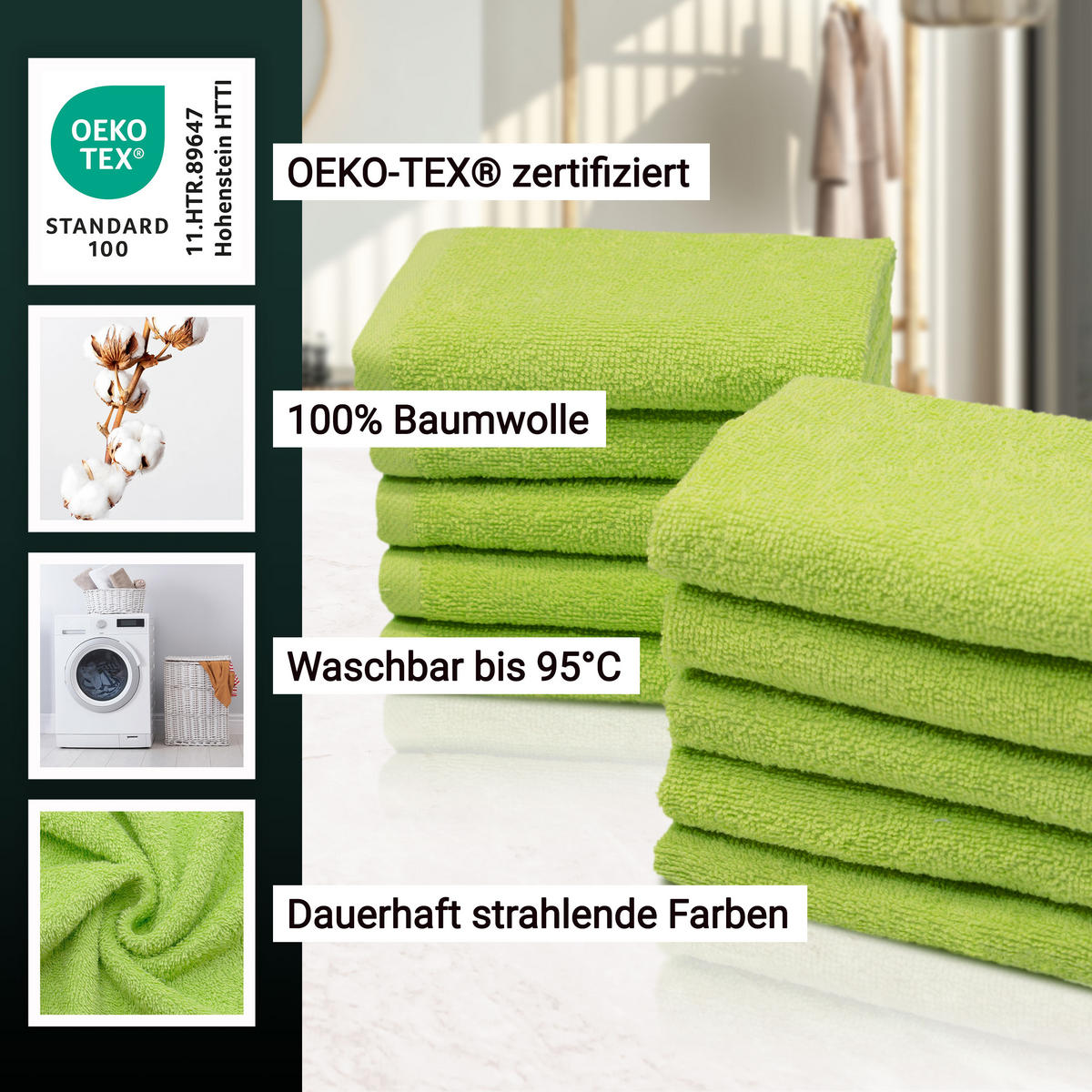 SEIFTÜCHER, 10er-Set, 30x30 cm, 100% Baumwolle - Limette, Textil (30/30cm) - Zollner