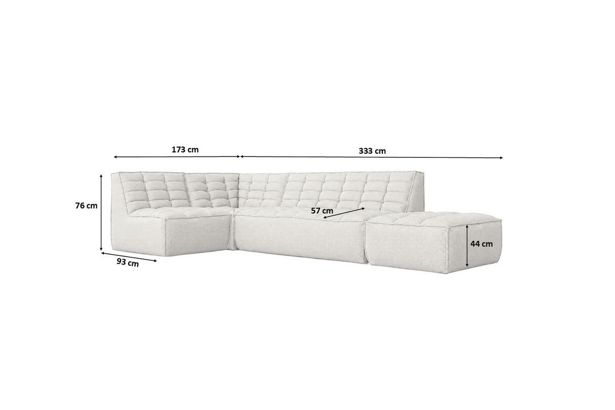 ROHOVÁ SEDAČKA modulární ve tvaru L s taburetem, plyšová tkanina Pop, Ice, Levá strana, LAZY L s taburetem - bílá, dřevo (333/173cm) - Kaiser Möbel