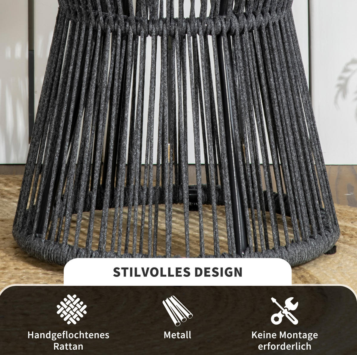 BEISTELLTISCH 39/39/49 cm dunkelgrau aus Aluminium mit PE-Rattan - Dunkelgrau, Metall (39/39/49cm) - OKWISH