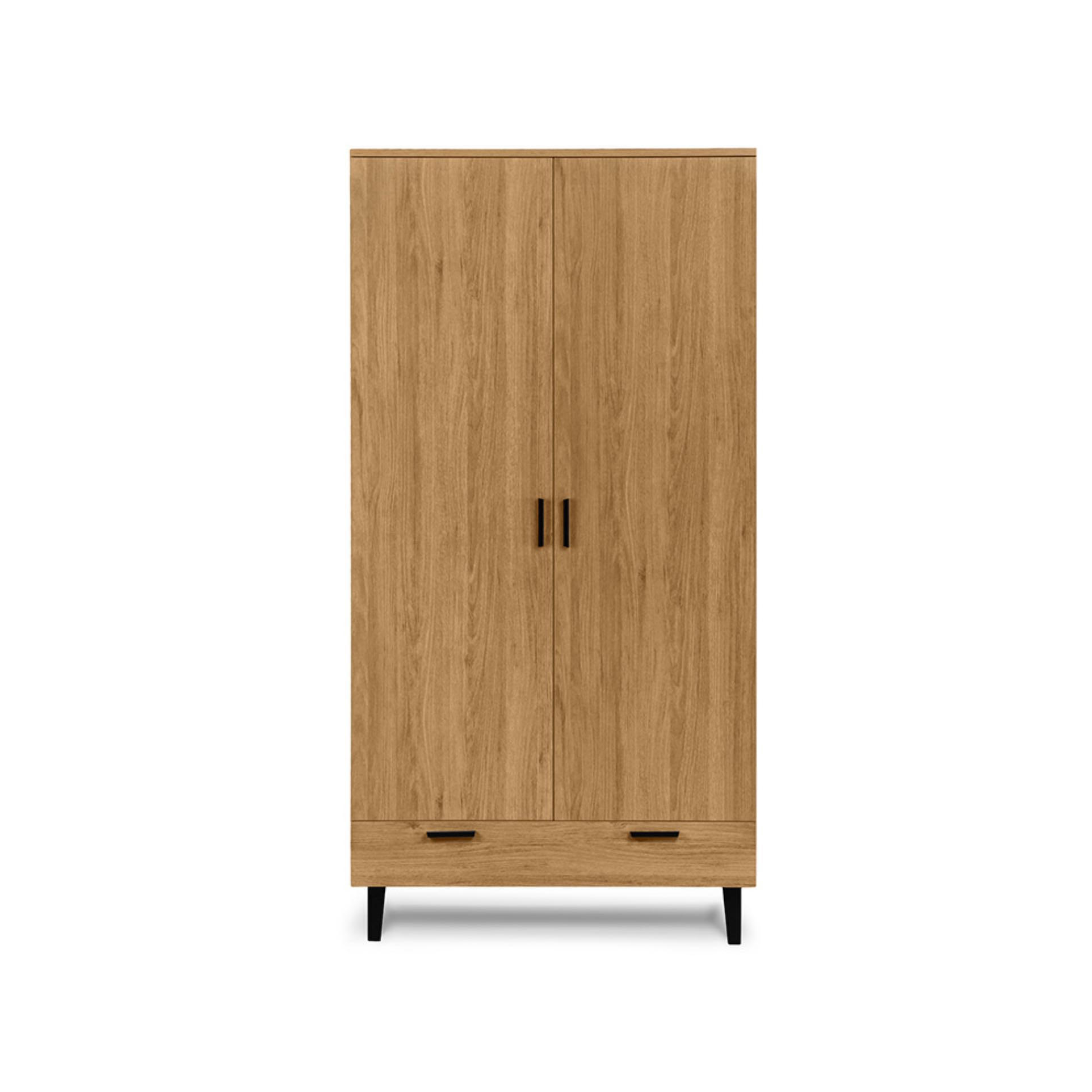 KLEIDERSCHRANK FRISK Skandinavischer Stil mit Schublade, braun - Schwarz/Braun, Eichenholz/Holzwerkstoff (100/195/58cm) - KONSIMO®